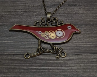 Steampunk bird pendant, Steampunk bird necklace, bird pendant, bird necklace, Watch Parts pendant, Watch parts necklace, Nestre