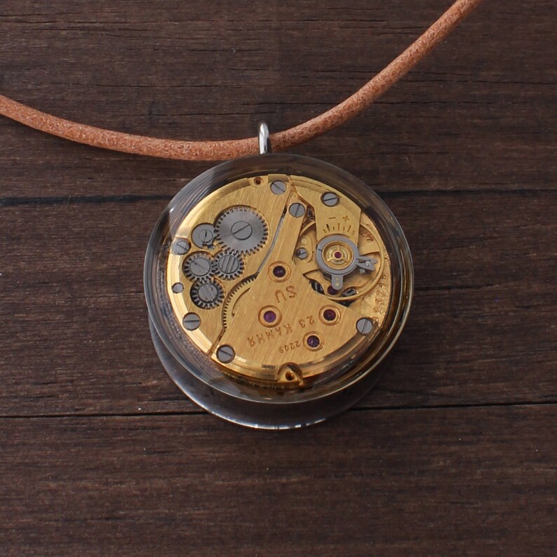 Colorful Steampunk pendant, Steampunk necklace, Watch pendant, Watch Parts pendant, Watch parts necklace, unique pendant, Round pendant image 3