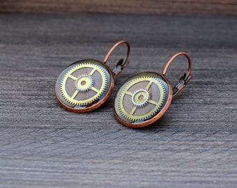 Steampunk lever back Earrings, copper earrings, Watch Earrings, Watch Parts Earrings, vintage earrings, clockwork earrings, Nestre