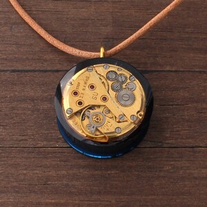 Colorful Steampunk pendant, Steampunk necklace, Watch pendant, Watch Parts pendant, Watch parts necklace, unique pendant, Round pendant image 6