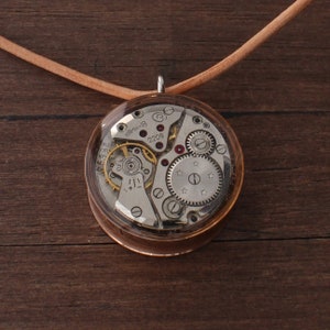 Colorful Steampunk pendant, Steampunk necklace, Watch pendant, Watch Parts pendant, Watch parts necklace, unique pendant, Round pendant SILVER / ROSE GOLD