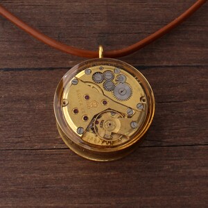 Colorful Steampunk pendant, Steampunk necklace, Watch pendant, Watch Parts pendant, Watch parts necklace, unique pendant, Round pendant GOLD / YELLOW GOLD