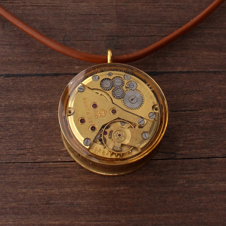 Colorful Steampunk pendant, Steampunk necklace, Watch pendant, Watch Parts pendant, Watch parts necklace, unique pendant, Round pendant image 5