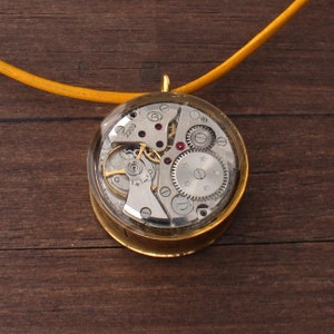 Colorful Steampunk pendant, Steampunk necklace, Watch pendant, Watch Parts pendant, Watch parts necklace, unique pendant, Round pendant SILVER / YELLOW GOLD