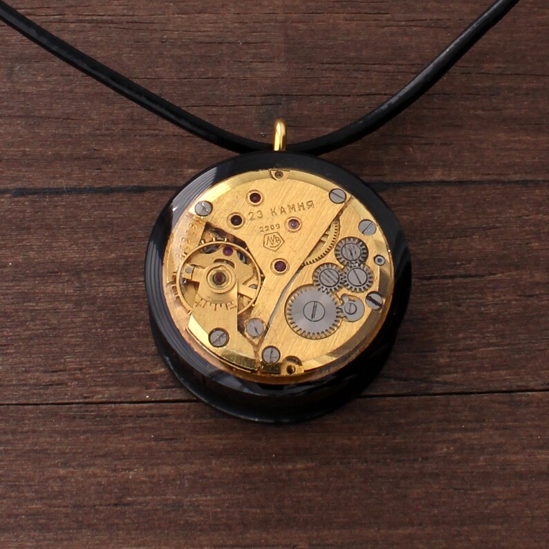 Colorful Steampunk pendant, Steampunk necklace, Watch pendant, Watch Parts pendant, Watch parts necklace, unique pendant, Round pendant GOLD / BLACK