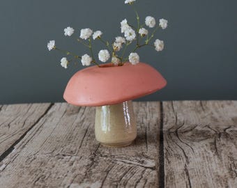 Pink Mushroom Bud Vase, Handmade Pottery