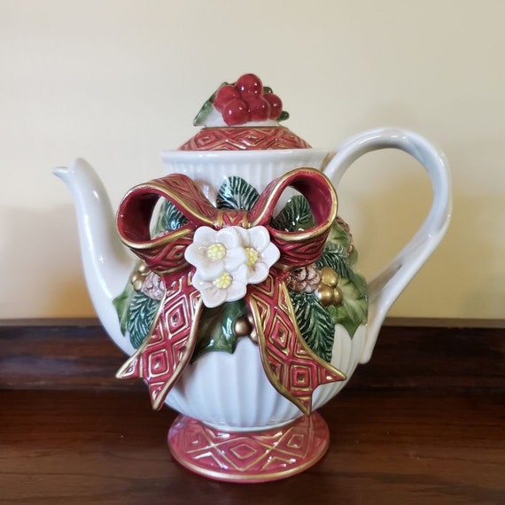 Fitz and Floyd Christmas Rose Hand Painted Tea Set 1995 - Etsy