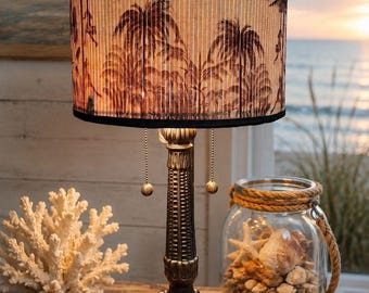 Seaside Coastal Tropical Bamboo Drum Shade Twin Bulb Table Lamp