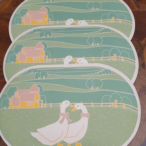 3 pc Vintage Oval Goose Geese Farm Scene Table Setting Placemats