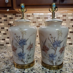 Antique Vintage Porcelain Hand Painted Floral Lamp Set of 2