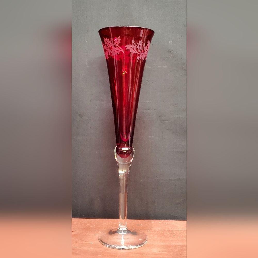 Retired Lenox Holiday Gems Ruby Red Etched Champagne Flute 11