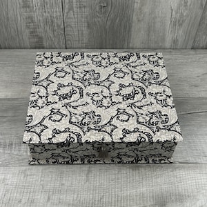 Large Fabric Box - Hinged Lid - Tassel - 12”x10”x3” - Storage Box, Momento Box, Photo Box, Keepsake Box, Sewing Box - Morris & Co. Fabric