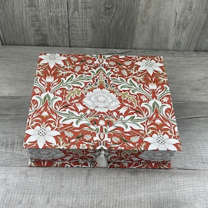 Large Fabric Box - Hinged Lid - Tassel - 12”x10”x3” - Storage Box, Momento Box, Photo Box, Keepsake Box, Sewing Box - Morris & Co. Fabric