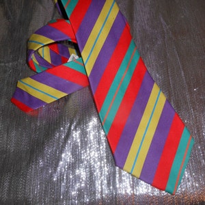Mid Mod AVANTI Bold Stripe MULTICOLOR TIE 50s 60s Italy Flag Label Pure 100% Cotton Vegan Natural Rainbow Connection Holidays Gay Dandy