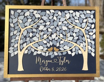 Framed Guest Book Alternative: 3D Wood Two Trees Come Together Wedding Anniversary Engagement