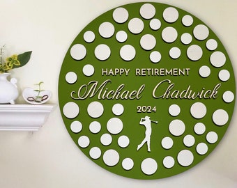 Retirement guest book alternative with golfer, 3D wood retirement keepsake for coworker signatures, golf lovers gift