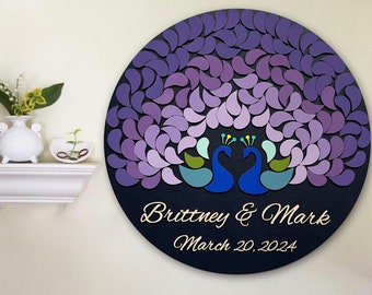 Peacock Wedding Guest Book Alternative: 3D Wooden Feather Sign