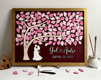 Personalized 3D Wood Wedding Guestbook Alternative: Leaf Heart Tree, Frame Option
