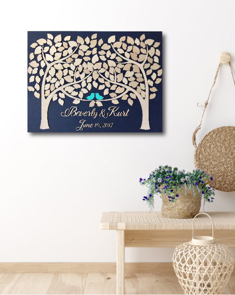 Wedding Guest Book Alternative 3D Guestbook Wood Tree of Hearts Two Trees Grow Into One Navy Blue Wedding Decor Rustic Guest Book image 7