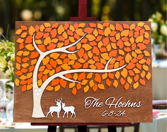 Fall Wedding Guest Book Alternative: 3D Tree of Hearts, Deer, Personalized Keepsake
