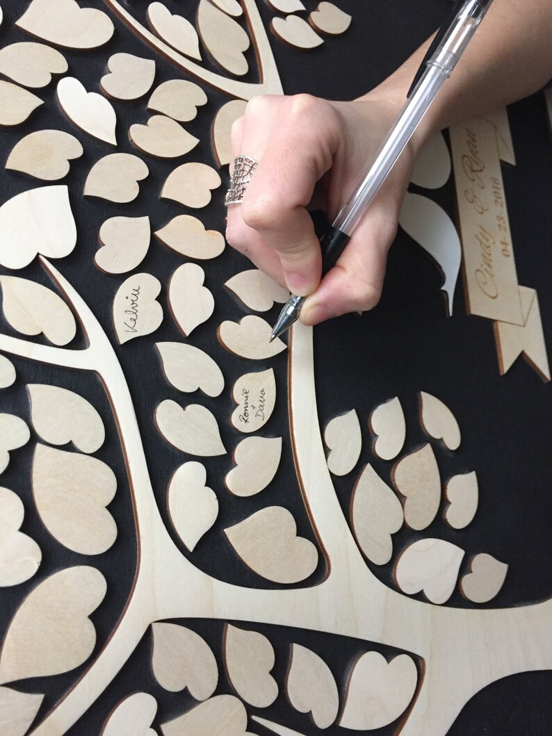 Wedding Guest Book 3D Tree of Hearts Wood Guestbook Etsy
