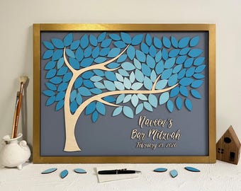 Bat or Bar Mitzvah Framed Guest Book: Blue Ombre, Quinceañera, Sweet 16 Sign