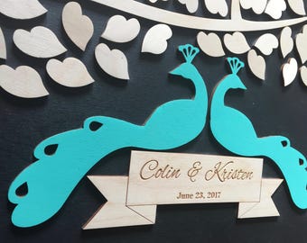 Unique Wedding Guestbooks Guest Book Alternative Wooden Tree Guest Book 3d Tree Wedding Guest Books Sign with Hearts to Sign Peacock Wedding