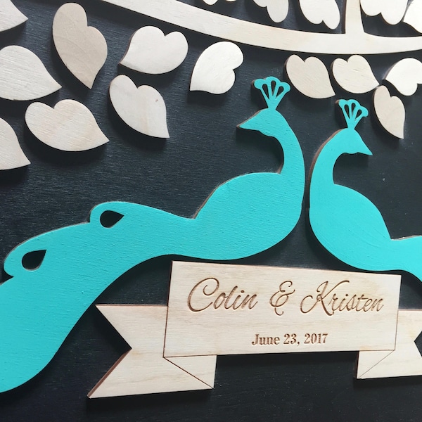 Unique Wedding Guestbooks Guest Book Alternative Wooden Tree Guest Book 3d Tree Wedding Guest Books Sign with Hearts to Sign Peacock Wedding