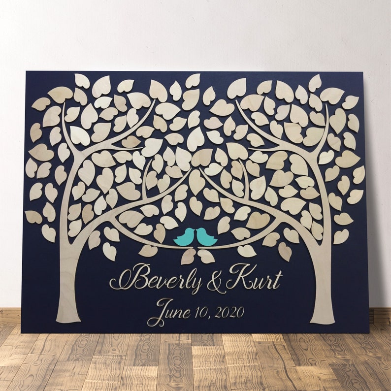 Wedding Guest Book Alternative 3D Guestbook Wood Tree of Hearts Two Trees Grow Into One Navy Blue Wedding Decor Rustic Guest Book image 6