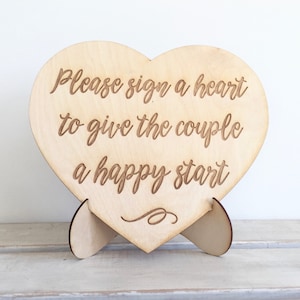 Wedding Guest Book Sign Engraved Wedding Sign for Guest Book Alternative, Please Sign A Heart Wood Sign for Rustic or Cottage Wedding