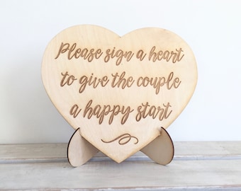 Wedding Guest Book Sign Engraved Wedding Sign for Guest Book Alternative, Please Sign A Heart Wood Sign for Rustic or Cottage Wedding