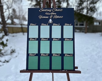 Wedding Seating Chart - Couple Silhouette Personalized Wood Seat Arrangement Tables Map