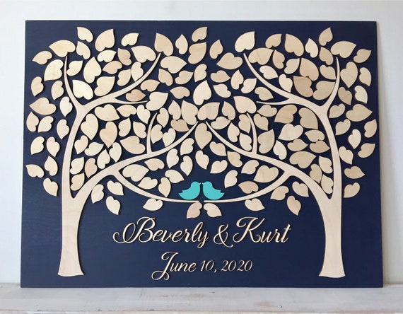 Wedding Guest Book Alternative 3D Guestbook Wood Tree of Hearts Two Trees Grow Into One Navy Blue Wedding Decor Rustic Guest Book Il_570xn