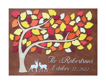 Fall Wedding Guest Book Alternative: 3D Wood Deer Silhouette, Personalized
