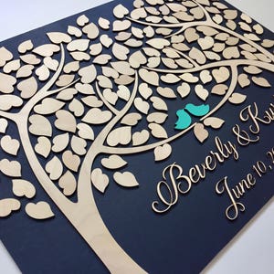 Wedding Guest Book Alternative 3D Guestbook Wood Tree of Hearts Two Trees Grow Into One Navy Blue Wedding Decor Rustic Guest Book image 5