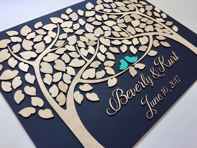 Wedding Guest Book Alternative 3D Guestbook Wood Tree of Hearts Two Trees Grow Into One Navy Blue Wedding Decor Rustic Guest Book image 5