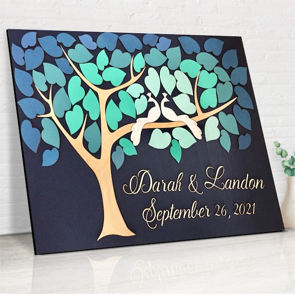 Peacock wedding guest book alternative made in 3d wood gift for newly engaged, wedding anniversary gift