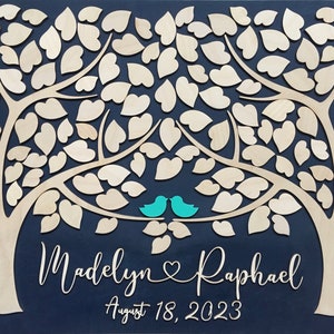 Wood 3D guest book alternative with custom names for wedding. The colors can be changed to match the wedding decor. Copyright belongs to SignYoustyle