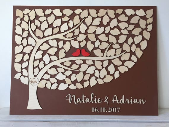Wedding Guest Book 3d Tree of Hearts Wood Guestbook Alternative Rustic Wedding Heart Sign In Keepsake Custom Colors Il_570xn