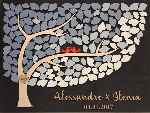 Guest book alternative in 3d wood and grey ombre tree of hearts for wedding, anniversary, shower, retirement or birthday sign in Il_570xn