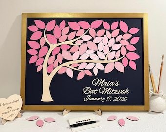 Personalized Tree of Wishes Guest Book: Pink Ombre, Bat Mitzvah, Sweet 16, Frame Option