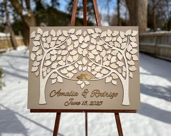 Personalized Wedding Guest Book Alternative: Tree of Hearts, Custom Wood Sign