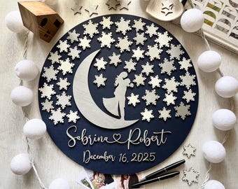 Snowflake Wedding Guest Book, Winter Fairytale Sign In, 3D Snow Globe