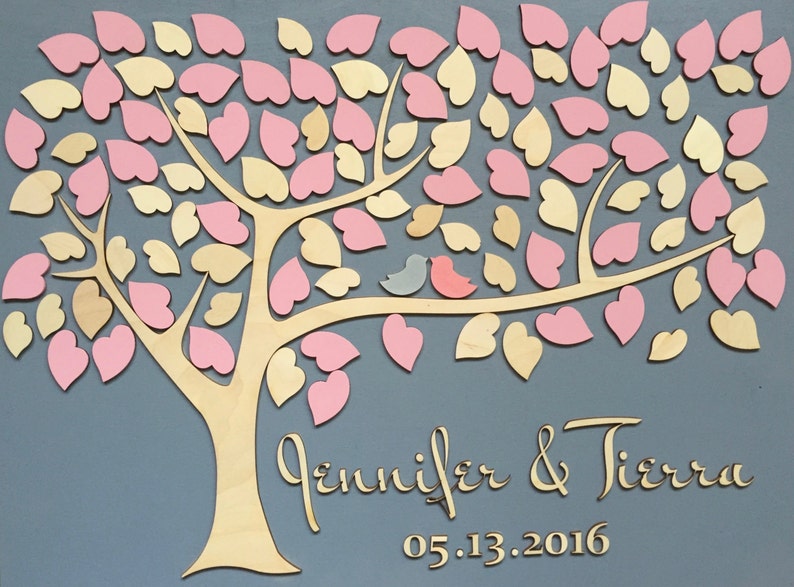 baby shower pink wedding Guest book alternative made of wood in a unique 3D guestbook design personalized with names and date for weddings