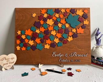 3D Maple Leaf Wedding Guest Book: Fall Anniversary Decor