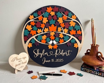 Personalized Maple Leaf Wedding Guest Book Alternative: Autumn Sign-In