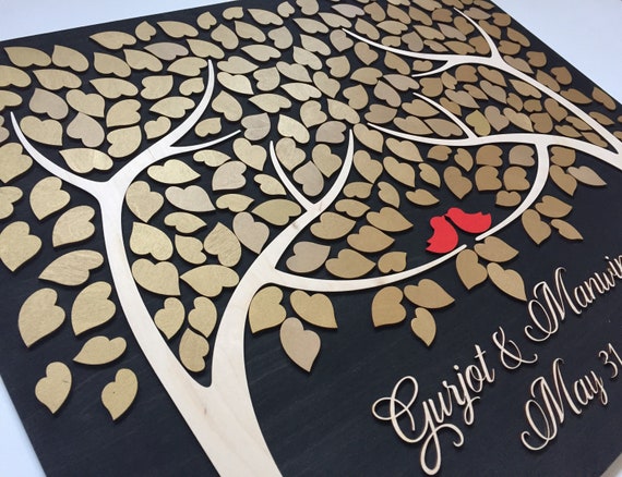 Gold guest book alternative made of 3D wood unique tree guestbook sign in for wedding, anniversary or bridal shower Il_570xn