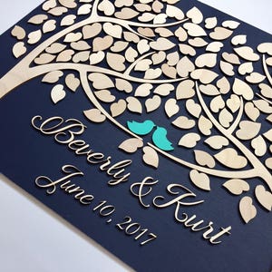 Wedding Guest Book Alternative 3D Guestbook Wood Tree of Hearts Two Trees Grow Into One Navy Blue Wedding Decor Rustic Guest Book image 4