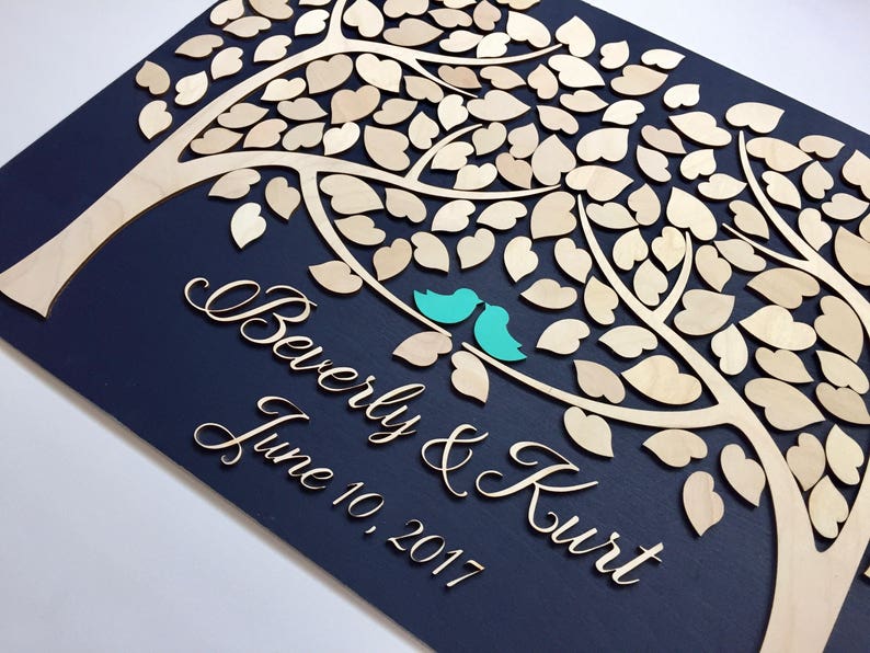 Wedding Guest Book Alternative 3D Guestbook Wood Tree of Hearts Two Trees Grow Into One Navy Blue Wedding Decor Rustic Guest Book image 4