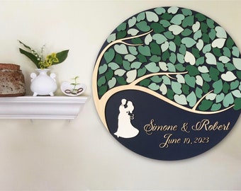 Green sage green guest book alternative for wedding or anniversary made in 3D wood with personalized details